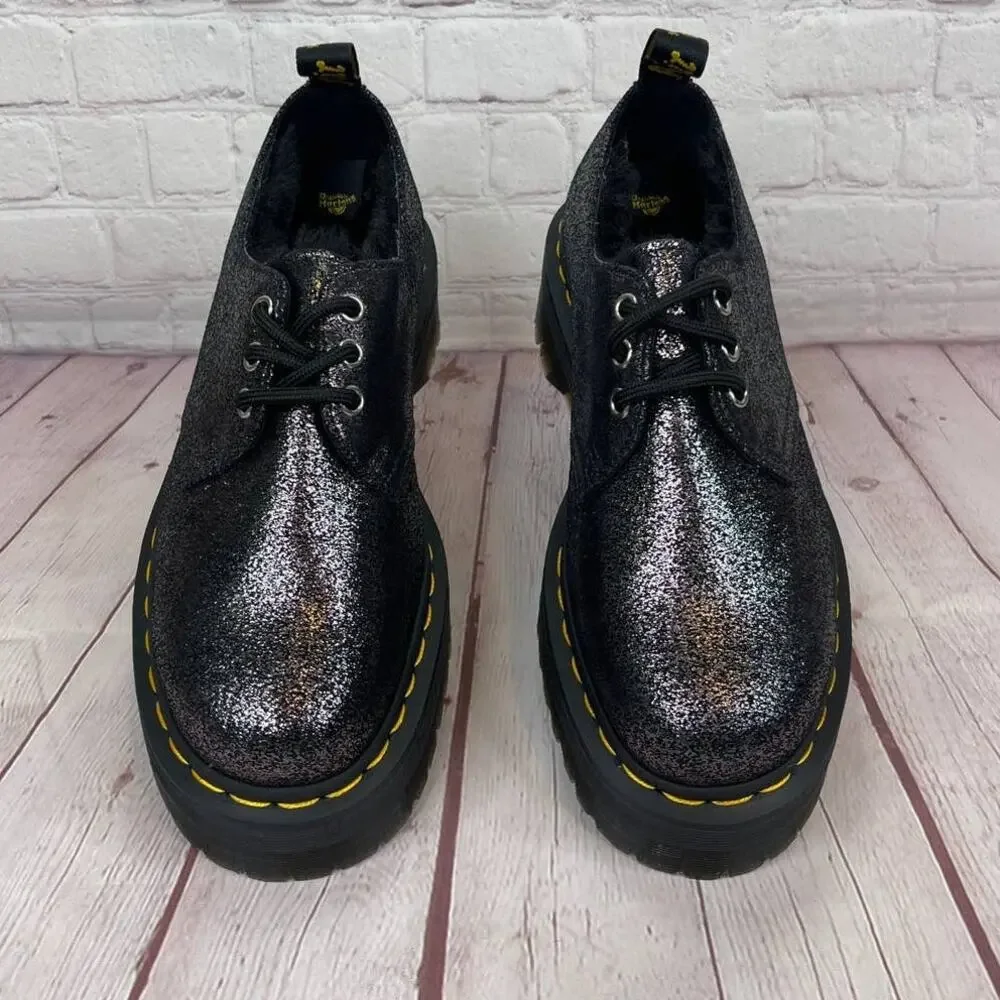 Dr. Martens 1461 Quad Faux Fur Lined Metallic Platform Derby Shoes Women's Sz 7